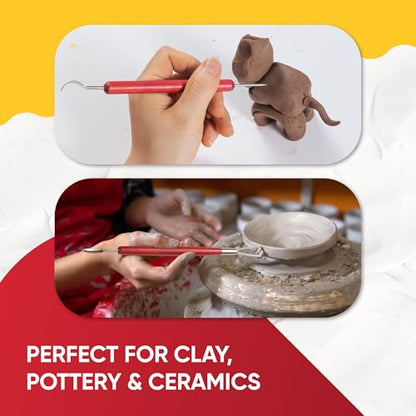 6 Pcs Pottery & Clay Sculpting Tools, Double-Sided Wooden Handle Clay Tool Set for Beginner & Professionals, Pottery and Polymer Clay Tools for Carving, Shaping, Smoothing and Detailing - color: Wooden-6Pcs