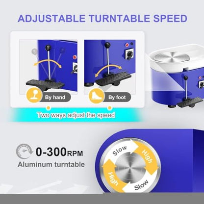 Pottery Wheel Pottery Forming Machine 25CM 350W Electric Pottery Wheel with Foot Pedal DIY Clay Tool Ceramic Machine Work Clay Art Craft (Blue) - color: blue
