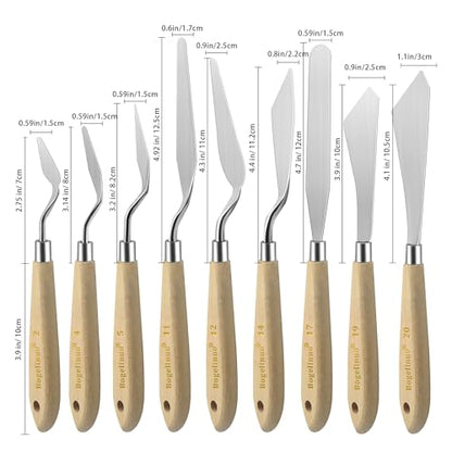 9 Pcs Paint Palette Knives for Painting, Stainless Steel Color Mixing Scraper Knife Set, Drawing Spatula Pallet Knife with Wooden Handle for Oil, Canvas, Acrylic Painting, Texture Art Supplies