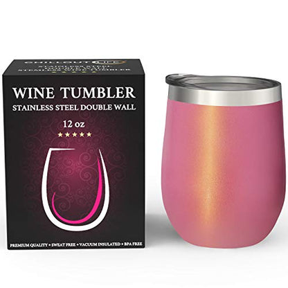 CHILLOUT LIFE 12 oz Stainless Steel Tumbler with Lid & Gift Box - Wine Tumbler Double Wall Vacuum Insulated Travel Tumbler Cup for Coffee, Wine, Cocktails, Ice Cream - PINK SPARKLE - color: Pink Sparkle, style: 1 Pack