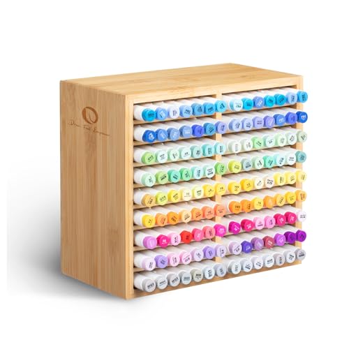 Ohuhu Bamboo Marker Organizer, Wooden Desktop Storage Hold 126 Markers, Pens, Pencils, Art Brushes Stationary Organizer Pencil Holder with 18 Compartments for Home, Classroom, Office Decor - style: Right Angle Hold 126 Markers