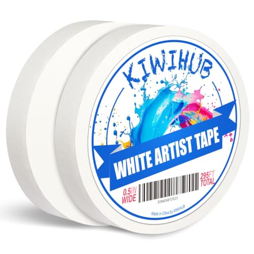 2 Pack Art Tape - Professional Artist Tape for Watercolor Paper, White Masking Artists Tape for Painting Canvas Framing - Acid Free 0.5inch Wide 295FT Long - size: 0.5inch