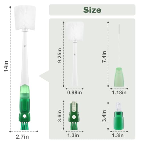 XYFuuee 5 Pack Bottle Brush Set, 5 in 1 Water Bottle Cleaning Brush, Long Handle Narrow Wine Cup Cleaner, 3 Straw Brushes for Stanley, Travel Nipple Lid Gap Detail Washer Brush - color: Green