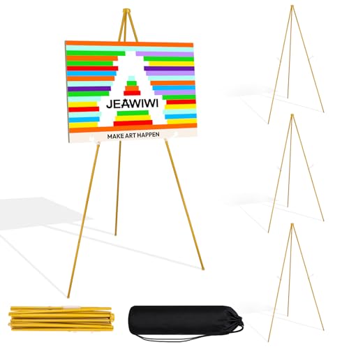 JEAWIWI 4PCS Golden Easel Stand for Wedding Sign Stand, 66 Inch Adjustable Metal Easels for Display, Portable Folding Easel for Wedding, Display Show, Arts, Poster with Portable Bags - color: Gold, size: 4 PCS