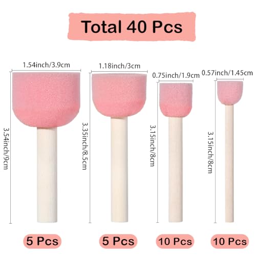 30Pcs 4 Size Round Sponges Brush Set Round Foam Brushes with Wooden Handle Pink Circle Foams Stippling Stenciling Decorating Tools Paint Sponges for Painting Staining DIY Art Crafts Adult - style: Style 4
