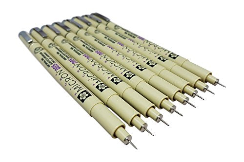 Sakura Pigma Micron pen 005 Black ink marker felt tip pen, Archival pigment ink, fine point for artist drawing pens - 8 pen set