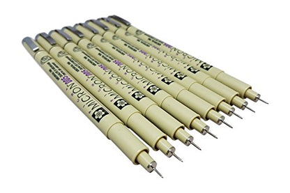 Sakura Pigma Micron pen 005 Black ink marker felt tip pen, Archival pigment ink, fine point for artist drawing pens - 8 pen set