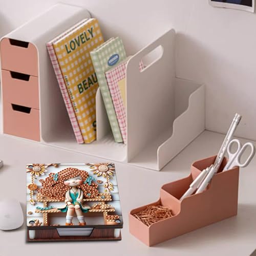 JISHSHAY 2 PCS Diamond Art Note Box Fairy Diamond Painting Note Pad Holder Elf Gem Painting Gem Art Memo Boxes Mosaic Kits for Adults Embroidery Kit Memo Pad Holder, Contains 120 Sheets of Paper - color: Elf 1