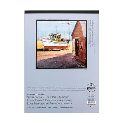 Bee Paper - 11"x 15" Cold Press Watcolor Paper Pad, 15 Sheets - size: 140 lb., 11-inch x 15-inch, 15 Sheet Tape Bound Pad