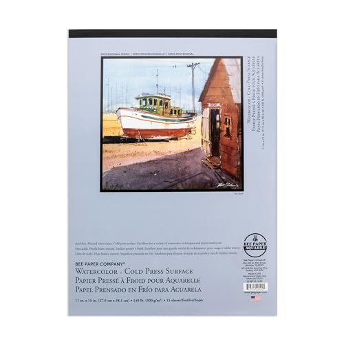 Bee Paper - 11"x 15" Cold Press Watcolor Paper Pad, 15 Sheets - size: 140 lb., 11-inch x 15-inch, 15 Sheet Tape Bound Pad