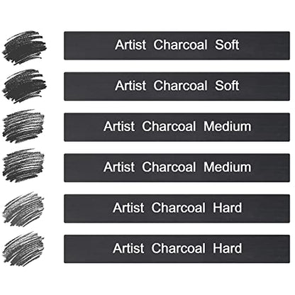 6 Pack Compressed Charcoal Sticks, Vine Charcoal Stick for Drawing, Sketching, Shading, Art Supplies Sketch Kits Tools Soft, Medium and Hard Grade - color: Black-6