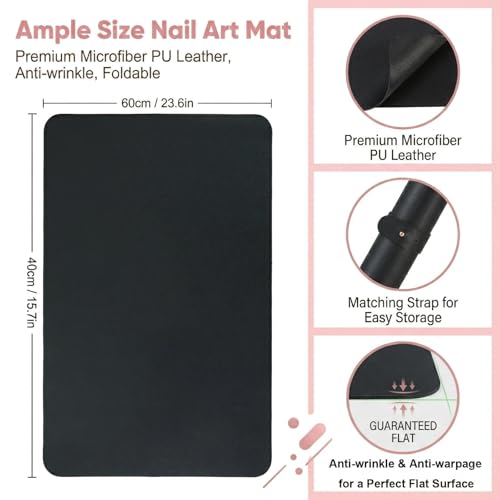 2 PCS Nail Art Table Mat, Soft Microfiber PU Leather Nail Pad, Foldable Nail Art Rest Pad, Reusable Nail Mat for Table Desk, Acrylic Nail Desk Mat for Nail Cushion (Black and White) - color: Black and White