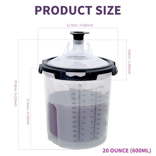 Disposable Paint Gun Cups for Spray Gun, 20oz(600ML) 50 Liners Kit | 50 Pack Disposable Liners and Lids For HVLP & LVLP Automotive Spray Gun, Car Painting, and Furniture - size: 20 ounce