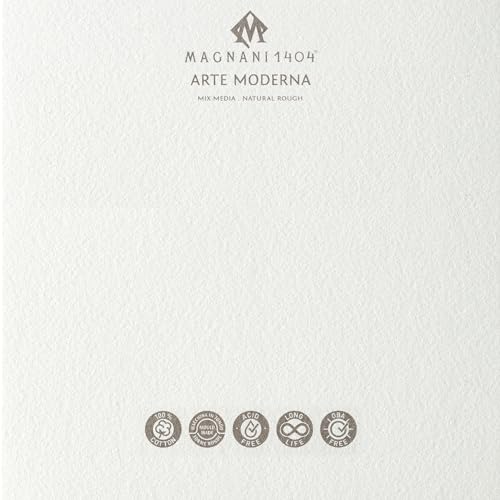 Magnani 1404 Arte Moderna Mixed Media Pad, 140 lb (300gsm), 14x18, 100% Cotton, Extra White, Vegan-Sized Mixed Media Paper for Wet and Dry Art, Absorbent, Acid-Free and UV Resistant - size: 14x18"