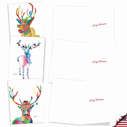 The Best Card Company Variety Pack of 10 Christmas Greeting Cards with Envelopes, Humor Holiday Assortment for Men and Women (10 Designs, 1 Each) - Fancy Reindeer AM6751XSG-B1x10 - style: Fancy Reindeer