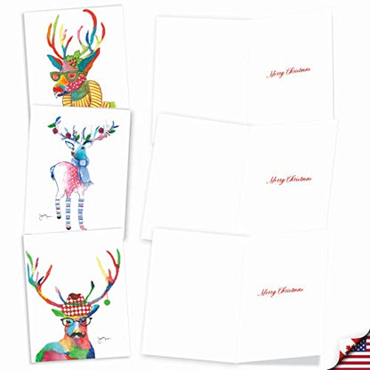 The Best Card Company Variety Pack of 10 Christmas Greeting Cards with Envelopes, Humor Holiday Assortment for Men and Women (10 Designs, 1 Each) - Fancy Reindeer AM6751XSG-B1x10 - style: Fancy Reindeer