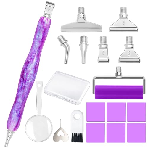 Praise V Do Diamond Painting Art Drill Pen Kit with Screw Stainless Steel Rose Metal Tip Nibs Placers Roller Tool Accessories, Ergonomic Diamond Art Pen for 5D Diamond Paint Bead Dot Purple - color: Shining Purple-Silver Metal