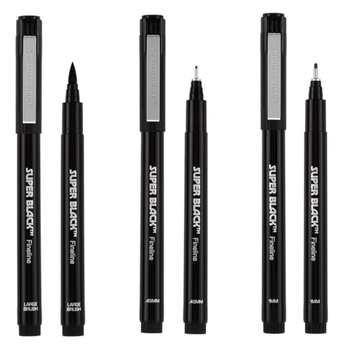 Creative Mark Calligraphy & Fineliner Pen Set of 3 Lettering & Calligraphy Drawing - Super Black, Permanent, Waterproof, & Acid-Free Chisel Nylon-Nibs Pens & Medium Brush Tip