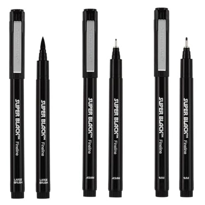 Creative Mark Calligraphy & Fineliner Pen Set of 3 Lettering & Calligraphy Drawing - Super Black, Permanent, Waterproof, & Acid-Free Chisel Nylon-Nibs Pens & Medium Brush Tip