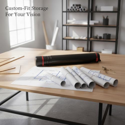 Adjustable Wooden Art Tube, Telescoping Poster and Blueprint Storage Case, Rigid Black Cylinder for Rolled Documents (1 PC) - size: 53.15 x 5.71 x 53.15 in