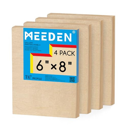MEEDEN Unfinished Wood Canvas Board: 1-1/2" Deep 6x8” Wooden Canvas Panel Pack of 4 - Blank Cradled Wood Art Board for Painting - size: 6x8/4 Pcs