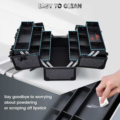 FRENESSA Makeup Case Extra Large Makeup Train Case 12.6 Inch Makeup Box Organizer Profressional Make Up Cases Storage Cosmetic Artist Travel Case with Divider Shoulder Strap Hard Vanity Dark Black - color: Dark Black