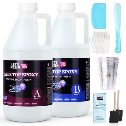 LET'S RESIN EPOXY RESIN 1 Gallon High Viscosity Resin for Table Top,2 Part Epoxy for Tumblers,Crystal Clear Thick Resin Kit with High Gloss Finish for Countertop,River Table - size: Medium