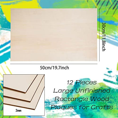 12 Pack Basswood Sheets for Crafts-12 x 20 x 1/8 Inch- 3mm Thick Plywood Sheets with Smooth Surfaces-Unfinished Rectangular Wood Boards for Laser Cutting, Wood Burning, Architectural Models, Staining - size: 12 x 20 inch