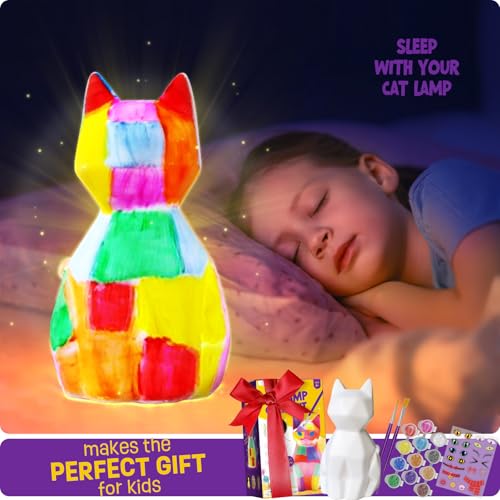 LAOESE Paint Your Own Cat Lamp Kit, Arts and Crafts for Kids Ages 8-12, Art Supplies Painting kit for Kids 6-12, Cat Night Light Toys Girls Boy Birthday Gifts for Kids Ages 3 4 5 6 7 8 9 10 11 12+ - style: Cat