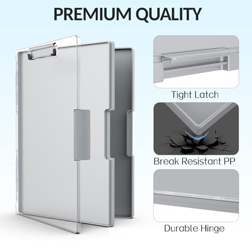 Sooez Clipboard with Storage, Heavy Duty Cleaview Clip Boards 8.5x11 with Dual Storage, Dry Erase Plastic Nursing Clipboard, High Capacity Clipboards Folder for Teacher Nurse, School & Office Supplies - color: Gray