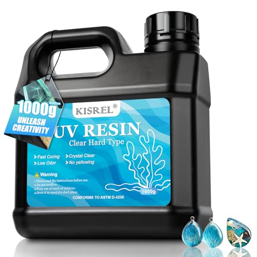 KISREL UV Resin 1000g-Upgraded UV Resin Kit, Hard Type Crystal Clear Ultraviolet Curing UV Epoxy Resin for Craft Jewelry Making - size: UV1000g