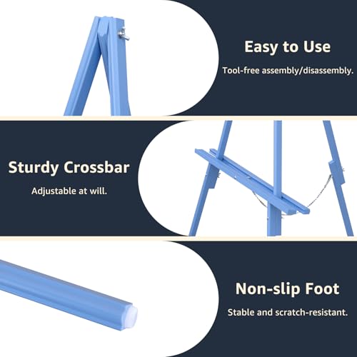 NianFeng Wooden Easel Stand for Sign, Easel Display Stand Floor for Wedding Sign with Adjustable Tray, 63-Inch, Tripod A-Frame Poster Light Duty, Welcome, Art Show & Baby Shower (Blue) - color: Blue