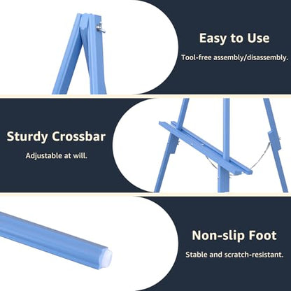NianFeng Wooden Easel Stand for Sign, Easel Display Stand Floor for Wedding Sign with Adjustable Tray, 63-Inch, Tripod A-Frame Poster Light Duty, Welcome, Art Show & Baby Shower (Blue) - color: Blue