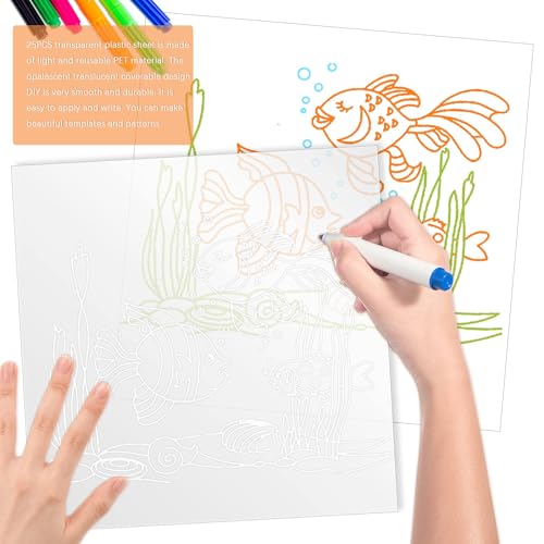FSWCCK 25 Pcs 10mil 12 x 12 Inch Milky Translucent PET Blank Stencil Sheets, Mylar Sheets for Stencils, Template Plastic for Quilting Mylar Stencils, Laser Cutting, Gyro-Cut Tool Template Material - color: Milky Translucent 10 mil