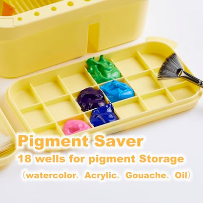 SEVENY Paint Brush Cleaner, Holder & Organizer with Palette, Yellow | Acrylic, Watercolor, Water-Based Paints - color: Yellow