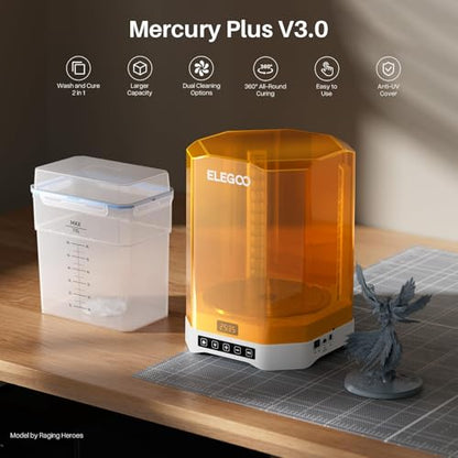 ELEGOO Mercury Plus V3.0 Wash and Cure Station, 7.5 L Large Capacity, Compatible with Mars Saturn Photon Halot MSLA LCD DLP 3D Printers, Washing Size of 9.05"×5.31”×10.24“ - style: Mercury Plus V3.0-XL