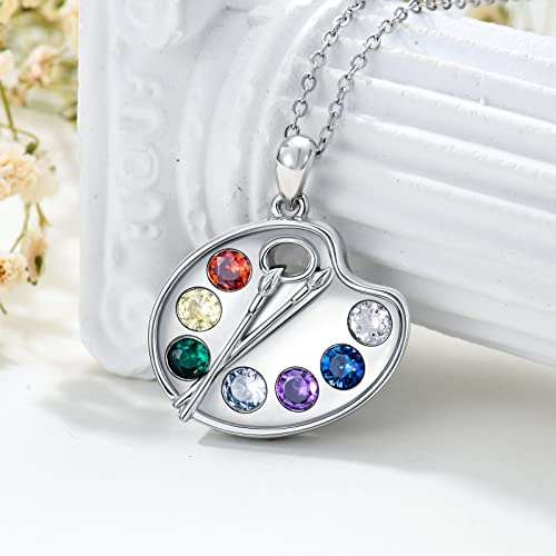 Artist Paint Palette and Brush Necklace - 925 Sterling Silver Pigment Pendant, Colorful Painters Charm, Future Artist Jewelry Gifts for Women - style: Palette Necklace-silver