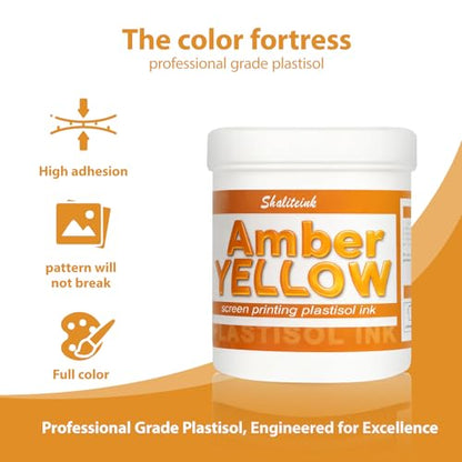 Shaliteink® Screen Printing Plastisol Ink Amber Yellow - Highly Opaque Screen Printing Ink for Cotton, Polyester and Other Fabrics (8oz.) - color: Amber Yellow, size: 8 fl oz