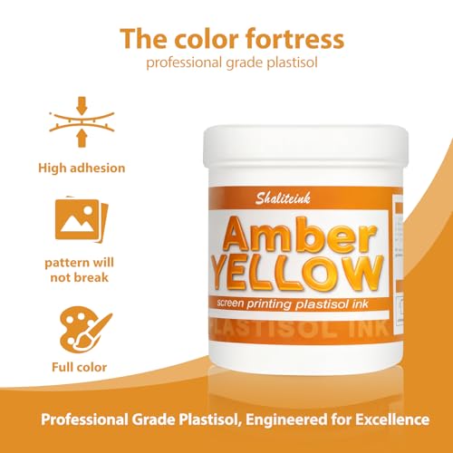 Shaliteink® Screen Printing Plastisol Ink Amber Yellow - Highly Opaque Screen Printing Ink for Cotton, Polyester and Other Fabrics (32oz.) - color: Amber Yellow, size: 32 fl oz