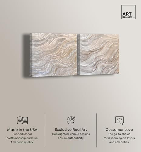 Art Remedy Silver Waves Set Canvas Set of 2 Earth Tone Abstract, Gallery Wrapped, 24 x 24 - color: Gallery Wrapped, size: 24" x 24"