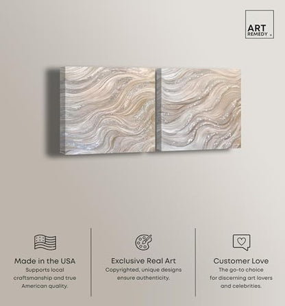 Art Remedy Silver Waves Set Canvas Set of 2 Earth Tone Abstract, Gallery Wrapped, 20 x 20 - color: Gallery Wrapped, size: 20" x 20"