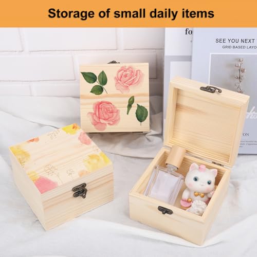 GNIEMCKIN 10 Pack Wooden Box, Unfinished Unpainted Wood Boxes for Crafts, DIY Projects, and Jewelry Storage (4.7x4.7x3.15 inch) - size: 10 Pack (4.7x4.7x3.15 inch)