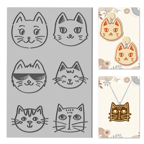 CHGCRAFT Artistic Cat Face Clay Texture Mat Cat Expression Polymer Clay Molds DIY Clay Texture Tools for Clay Pottery Earring Jewelry Making Stamp Engraving Machines, Cat, 3.9x2.6inch - style: Cute Animal