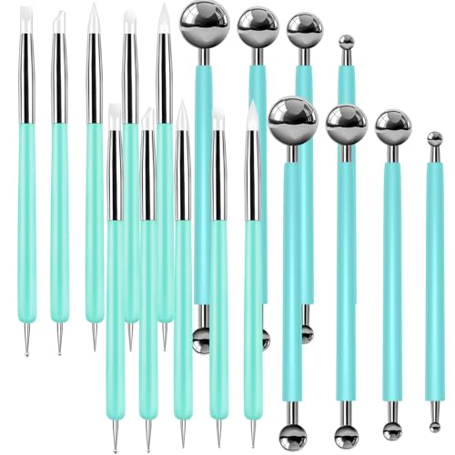 Ashmacdo 18 Pcs Silicone Clay Sculpting Tool,Ball Stylus Clay Tools,Modeling Dotting Tool for Pottery Craft,Rock, Nail, Blending, Drawing (Green) - color: Green