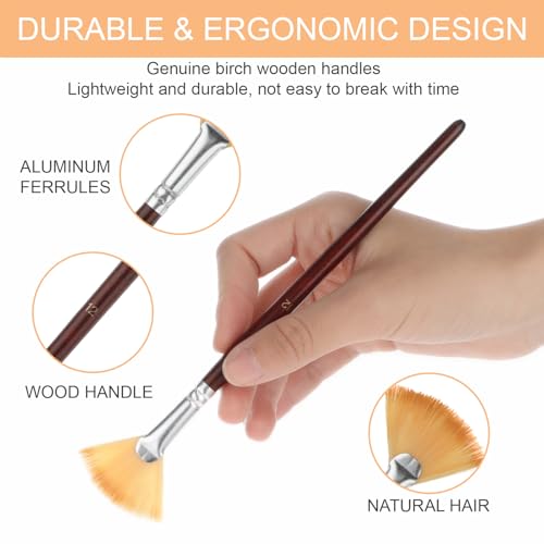 18 Pcs Fan Paint Brushes, Artist Painting Brush Set Professional Soft Anti-Shedding Nylon Brush Wooden Handle Oil Acrylic Brush Suitable for Acrylic Painting, Oil Watercolor Painting - color: Brown