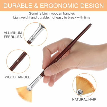 18 Pcs Fan Paint Brushes, Artist Painting Brush Set Professional Soft Anti-Shedding Nylon Brush Wooden Handle Oil Acrylic Brush Suitable for Acrylic Painting, Oil Watercolor Painting - color: Brown