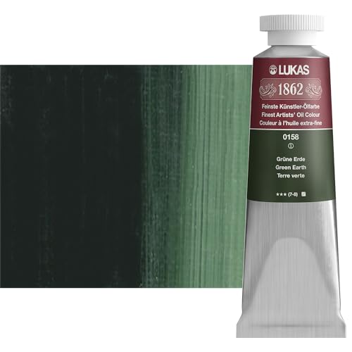 Lukas 1862 Professional German Oil Paint, Green Earth 37 mL - w/Beeswax & Non-Yellowing Sunflower Oil, Short Drying Time, Smooth, Outstanding Lightfastness - color: Green Earth, size: 1.25 Fl Oz (Pack of 1)