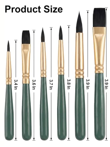 6-Piece Mini Travel Watercolor Brush Set–Flat & Round Paint Brushes Portable Tiny Brush for Watercolor, Oil, Acrylic Painting