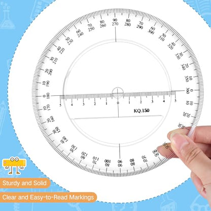Zonon 2 Pack 360 Degree Protractor, 6 Inch Multifunctional Drawing Ruler Rotatable Mathematical Function Math Geometry Ruler Set, Large Clear Circle Protractor Drafting Tools for Engineering(Classic) - style: Classic