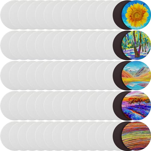 Nezyo 75 Pieces Magnetic Painting Canvas Panel Mini Canvas Boards Mini Canvases Tile Art for Painting Magnetic Fridge Locker Art Paints Crafts DIY Kit(Round,2.5 Inch) - size: 2.5 in, style: Round